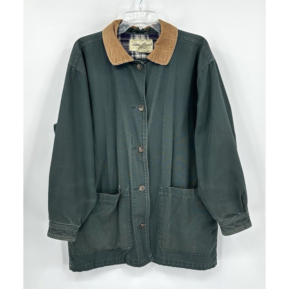 EDDIE BAUER barn jacket plaid lined western green vintage MEDIUM - Picture 2 of 13